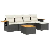vidaXL 6-tlg. Garten-Sofagarnitur mit Kissen Schwarz Poly Rattan