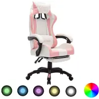 vidaXL Gaming-Stuhl mit RGB LED-Leuchten Rosa und Weiß Kunstleder