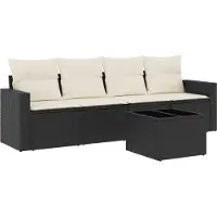 vidaXL 5-tlg. Garten-Sofagarnitur mit Kissen Schwarz Poly Rattan