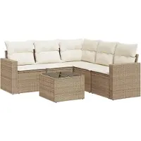 vidaXL 6-tlg. Garten-Sofagarnitur mit Kissen Beige Poly Rattan