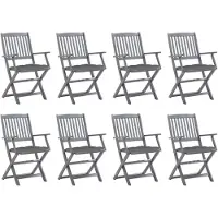 vidaXL Klappbare Gartenstühle 8 Stk. mit Kissen Massivholz Akazie