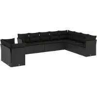 vidaXL 10-tlg. Garten-Sofagarnitur mit Kissen Schwarz Poly Rattan
