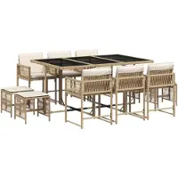vidaXL 11-tlg. Garten-Essgruppe mit Kissen Beige Poly Rattan