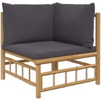 vidaXL Garten-Ecksofa mit Dunkelgrauen Kissen Bambus