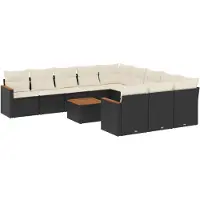 vidaXL 12-tlg. Garten-Sofagarnitur mit Kissen Schwarz Poly Rattan