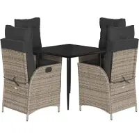 vidaXL 5-tlg. Garten-Essgruppe mit Kissen Grau Poly Rattan