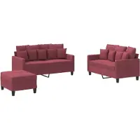 vidaXL 3-tlg. Sofagarnitur mit Kissen Weinrot Stoff