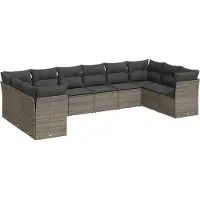 vidaXL 10-tlg. Garten-Sofagarnitur mit Kissen Grau Poly Rattan