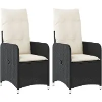 vidaXL Gartensessel mit Kissen 2 Stk. Verstellbar Schwarz Poly Rattan
