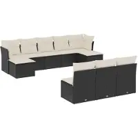 vidaXL 10-tlg. Garten-Sofagarnitur mit Kissen Schwarz Poly Rattan