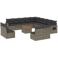 vidaXL 14-tlg. Garten-Sofagarnitur mit Kissen Grau Poly Rattan