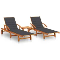 vidaXL Sonnenliegen 2 Stk. mit Tisch und Auflagen Massivholz Akazie