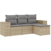 vidaXL 4-tlg. Garten-Sofagarnitur mit Kissen Beige Poly Rattan