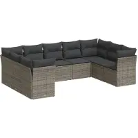 vidaXL 9-tlg. Garten-Sofagarnitur mit Kissen Grau Poly Rattan