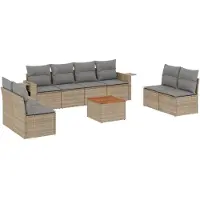 vidaXL 9-tlg. Garten-Sofagarnitur mit Kissen Beige Poly Rattan