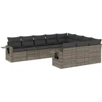 vidaXL 10-tlg. Garten-Sofagarnitur mit Kissen Grau Poly Rattan