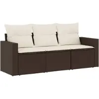 vidaXL 3-tlg. Garten-Sofagarnitur mit Kissen Braun Poly Rattan