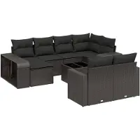 vidaXL 11-tlg. Garten-Sofagarnitur mit Kissen Schwarz Poly Rattan