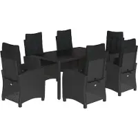 vidaXL 7-tlg. Garten-Essgruppe mit Kissen Schwarz Poly Rattan