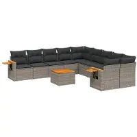 vidaXL 11-tlg. Garten-Sofagarnitur mit Kissen Grau Poly Rattan