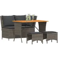vidaXL 4-tlg. Garten-Essgruppe mit Kissen Grau Poly Rattan