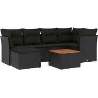 vidaXL 7-tlg. Garten-Sofagarnitur mit Kissen Schwarz Poly Rattan