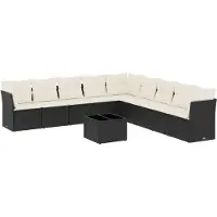 vidaXL 10-tlg. Garten-Sofagarnitur mit Kissen Schwarz Poly Rattan