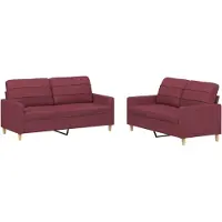 vidaXL 2-tlg. Sofagarnitur mit Kissen Weinrot Stoff