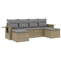 vidaXL 6-tlg. Garten-Sofagarnitur mit Kissen Beige Poly Rattan