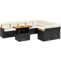vidaXL 10-tlg. Garten-Sofagarnitur mit Kissen Schwarz Poly Rattan