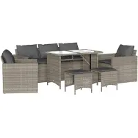 vidaXL 6-tlg. Garten-Sofagarnitur mit Kissen Hellgrau Poly Rattan