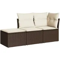 vidaXL 3-tlg. Garten-Sofagarnitur mit Kissen Braun Poly Rattan