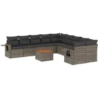 vidaXL 11-tlg. Garten-Sofagarnitur mit Kissen Grau Poly Rattan
