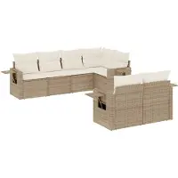 vidaXL 7-tlg. Garten-Sofagarnitur mit Kissen Beige Poly Rattan