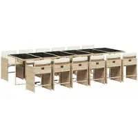 vidaXL 13-tlg. Garten-Essgruppe mit Kissen Beige Poly Rattan