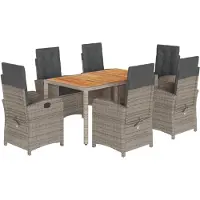 vidaXL 7-tlg. Garten-Essgruppe mit Kissen Grau Poly Rattan