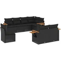 vidaXL 8-tlg. Garten-Sofagarnitur mit Kissen Schwarz Poly Rattan