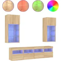 vidaXL 5-tlg. Wohnwand mit LED-Beleuchtung Sonoma-Eiche Holzwerkstoff