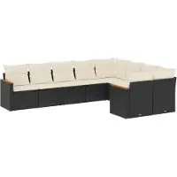 vidaXL 9-tlg. Garten-Sofagarnitur mit Kissen Schwarz Poly Rattan