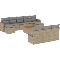 vidaXL 11-tlg. Garten-Sofagarnitur mit Kissen Beige Poly Rattan