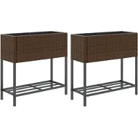 vidaXL Hochbeete mit Ablage 2 Stk. Braun 70x28x70 cm Poly Rattan