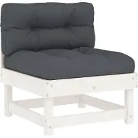 vidaXL Mittelsofa mit Kissen Weiß Massivholz Kiefer