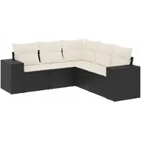 vidaXL 5-tlg. Garten-Sofagarnitur mit Kissen Schwarz Poly Rattan
