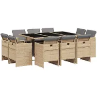 vidaXL 11-tlg. Garten-Essgruppe mit Kissen Beigemischung Poly Rattan