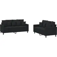 vidaXL 2-tlg. Sofagarnitur mit Kissen Schwarz Samt