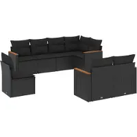 vidaXL 8-tlg. Garten-Sofagarnitur mit Kissen Schwarz Poly Rattan