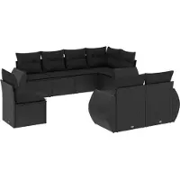 vidaXL 8-tlg. Garten-Sofagarnitur mit Kissen Schwarz Poly Rattan