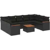 vidaXL 10-tlg. Garten-Sofagarnitur mit Kissen Schwarz Poly Rattan