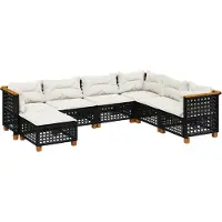 vidaXL 7-tlg. Garten-Sofagarnitur mit Kissen Schwarz Poly Rattan