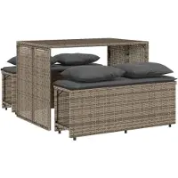 vidaXL 3-tlg. Garten-Essgruppe mit Kissen Grau Poly Rattan